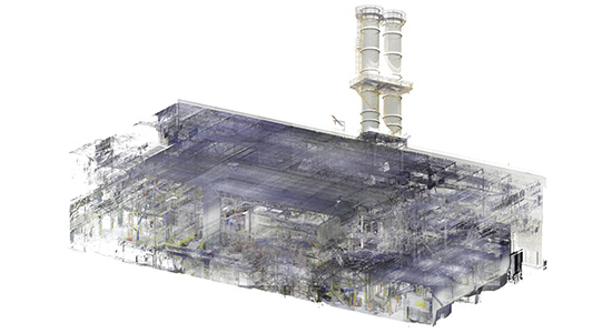 Raw point cloud scan input — industrial facility