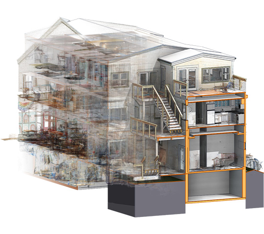 3D laser scan building model with as-built cross-section