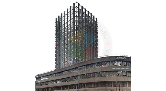 Raw point cloud scan input — commercial building